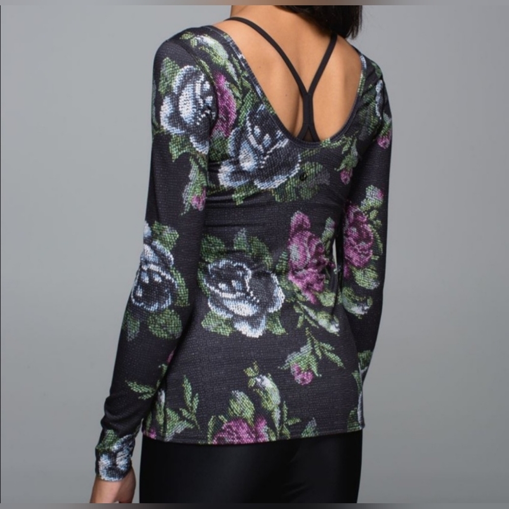lululemon athletica Black Floral Long Sleeve Tee